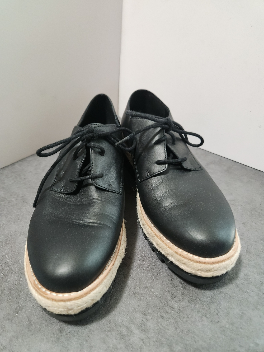 Eileen Fisher Eddy Smooth Black Leather Platform Oxford Women Size 6.5